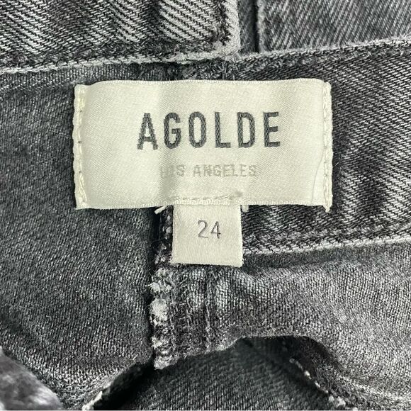 Agolde Criss Cross Straight Jeans in Shambles Black Wash Raw Hem Women’s Size 24 - Picture 11 of 16